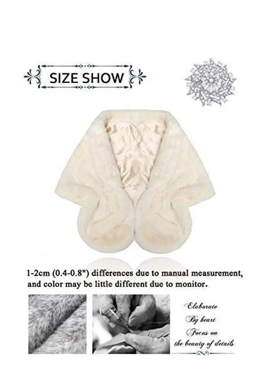 2025 Cozy Beige Faux Fur Shawl Bridal Fur Cape