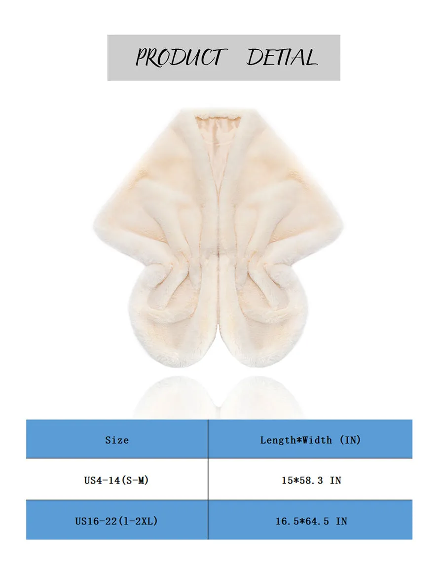 2025 Cozy Beige Faux Fur Shawl Bridal Fur Cape