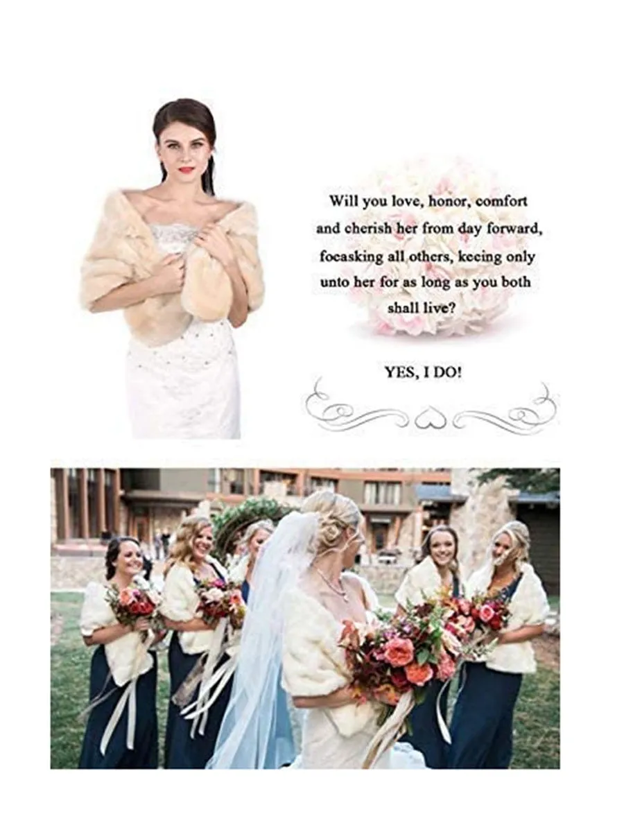 2025 Cozy Beige Faux Fur Shawl Bridal Fur Cape