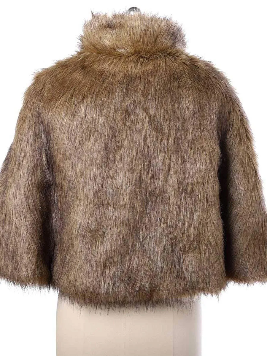 2025 Dressy Women's Brown Faux Rabbit Fur Cardigan Cape
