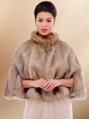 2025 Dressy Women's Brown Faux Rabbit Fur Cardigan Cape