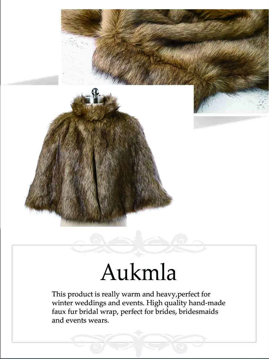 2025 Dressy Women's Brown Faux Rabbit Fur Cardigan Cape