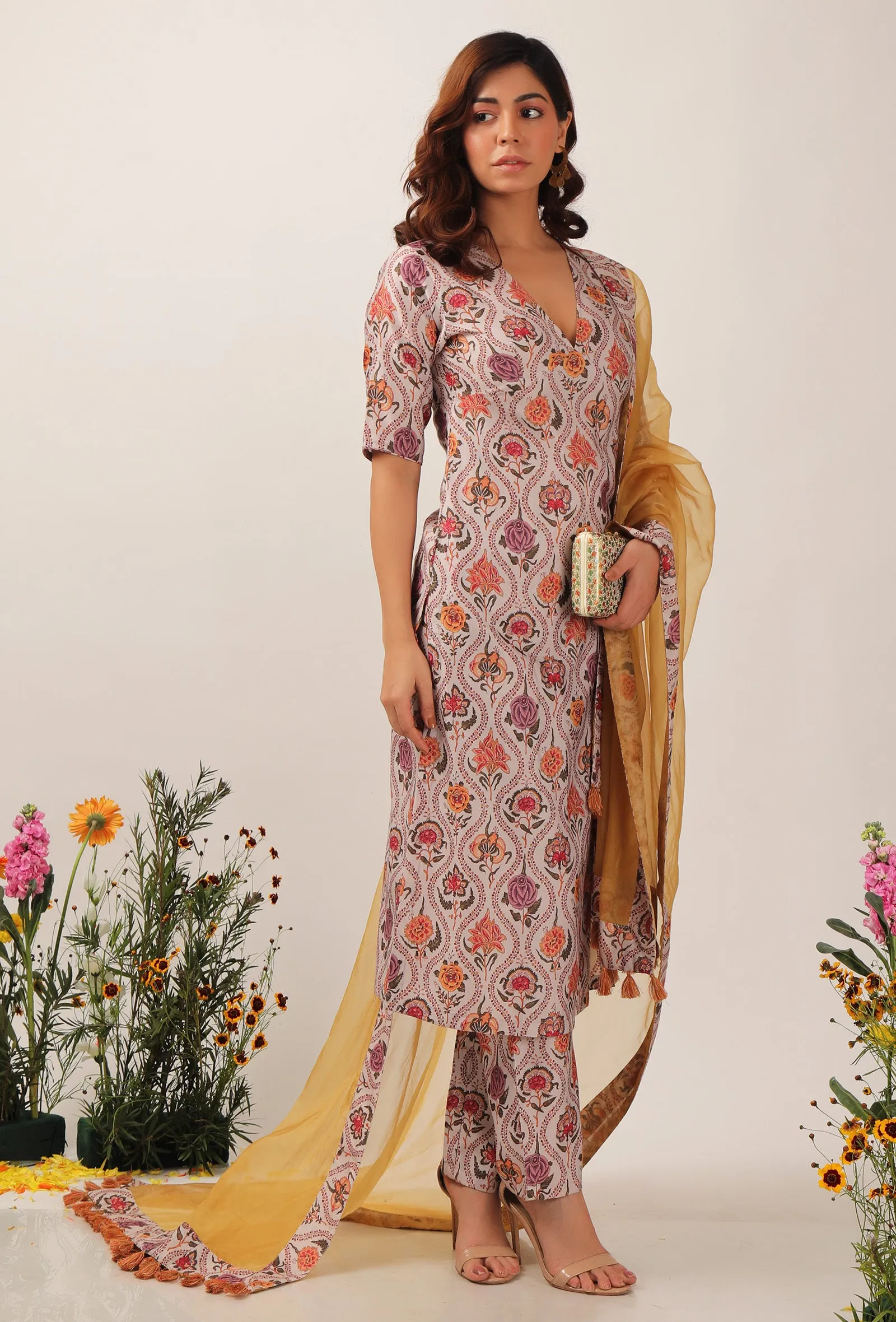 Airi Mustard Organza Tasseled Dupatta
