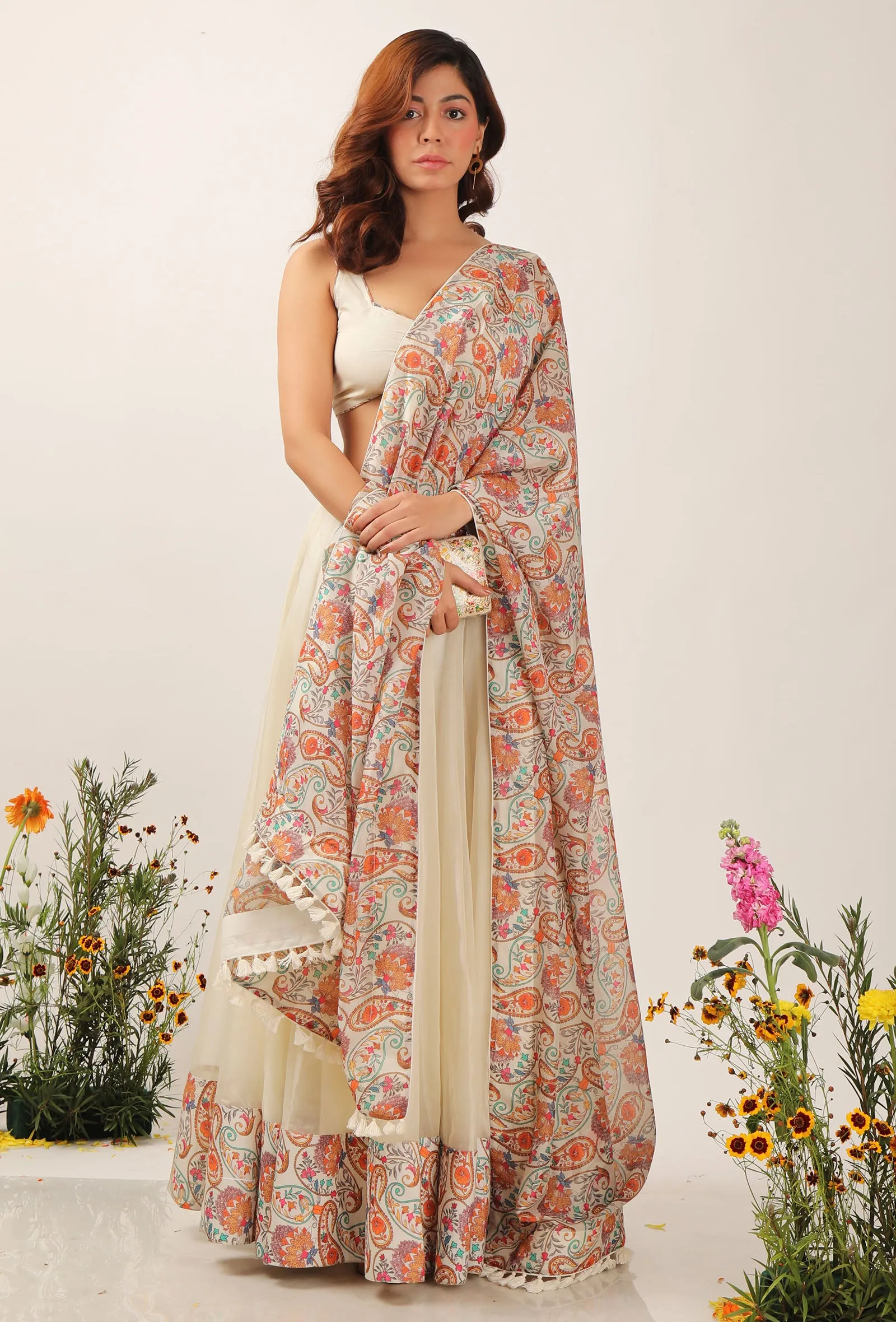 Amala Floral Chintz Tasseled Dupatta