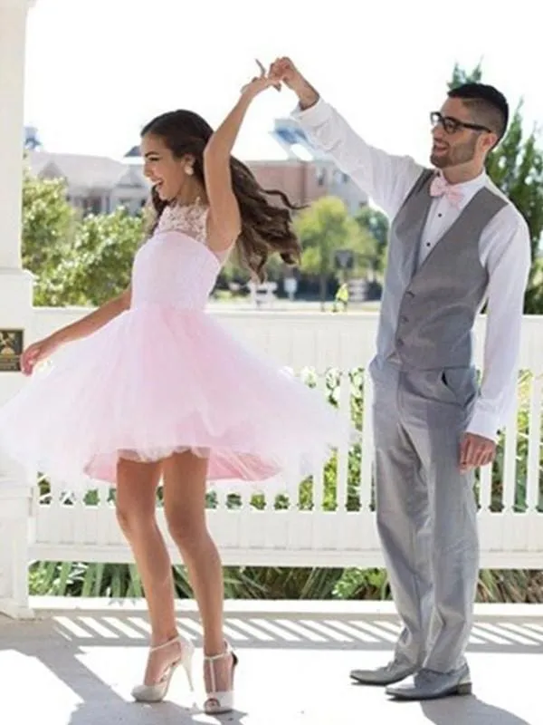 Bridelily A-Line Bateau Sleeveless With Applique Tulle Short/Mini Dresses