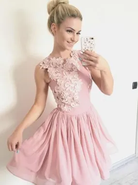 Bridelily A-Line Scoop Sleeveless Chiffon With Applique Short/Mini Dresses