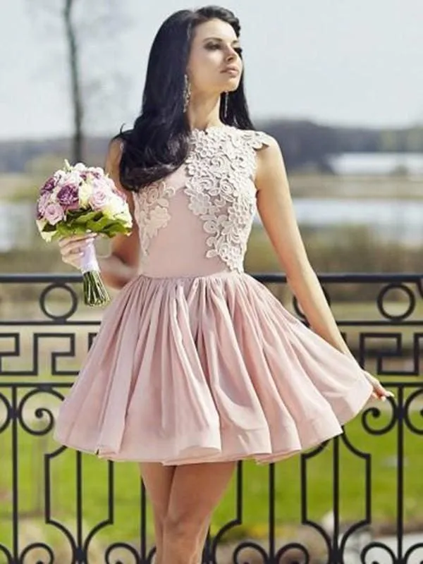 Bridelily A-Line Scoop Sleeveless Chiffon With Applique Short/Mini Dresses