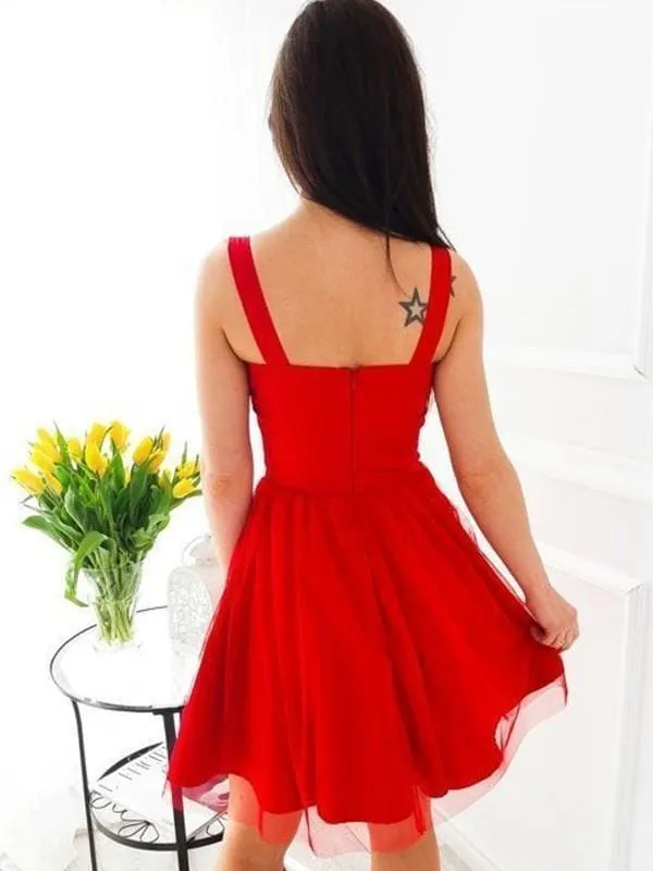 Bridelily A-Line Sleeveless Straps Tulle With Ruffles Short/Mini Dresses