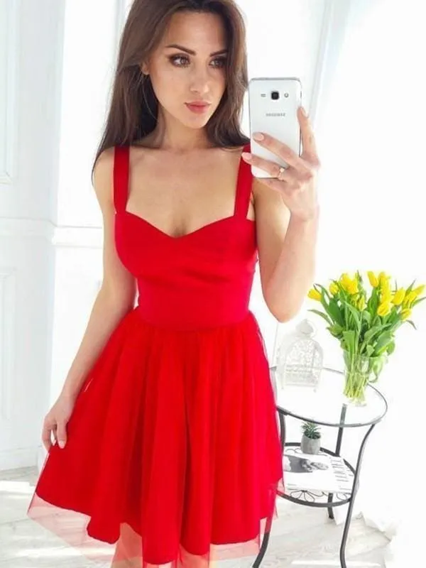 Bridelily A-Line Sleeveless Straps Tulle With Ruffles Short/Mini Dresses