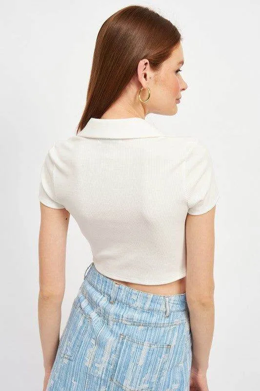 Button Up Collared Top With Shirring Detail