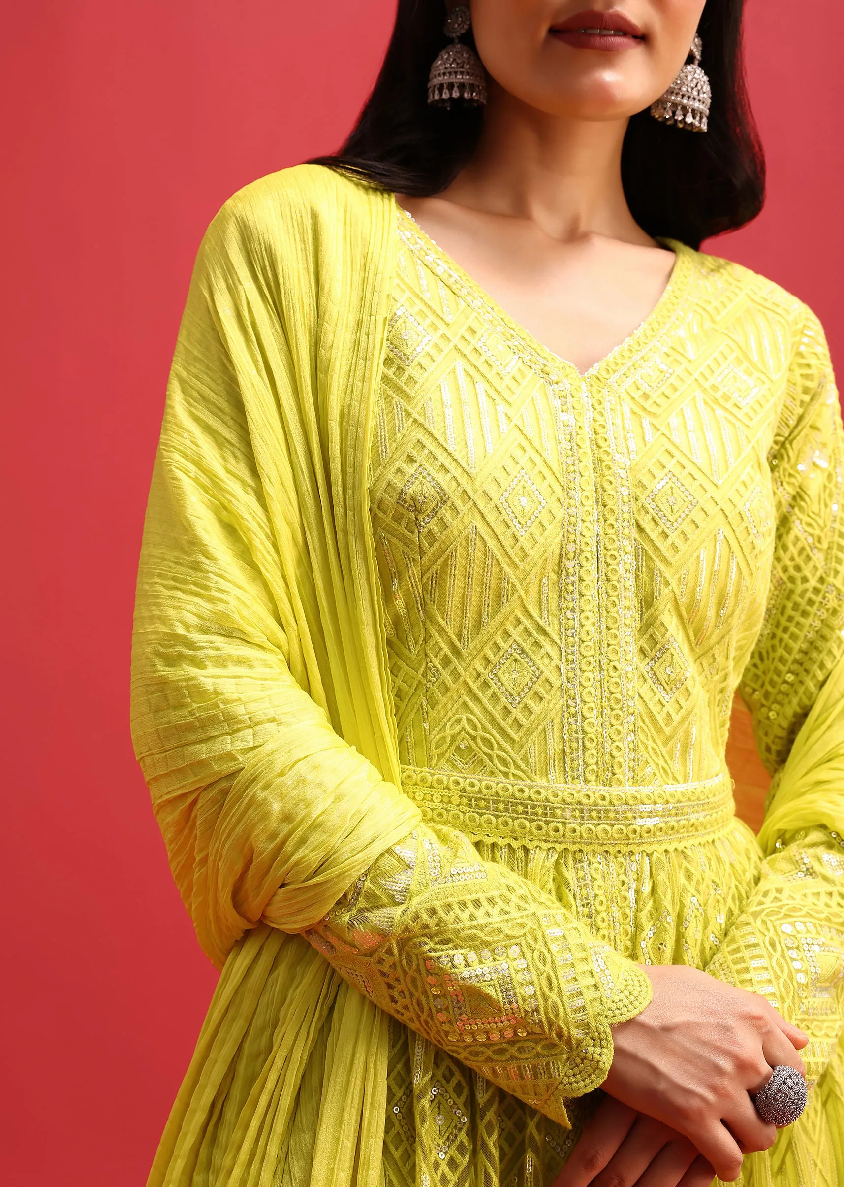 Green Anarkali Suit With Dupatta In Sequin Work