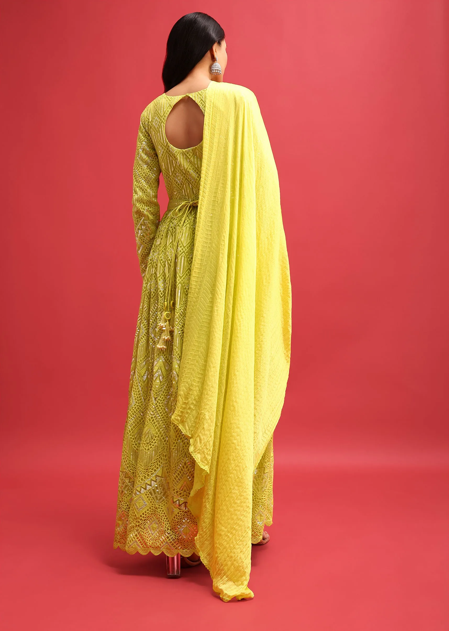Green Anarkali Suit With Dupatta In Sequin Work