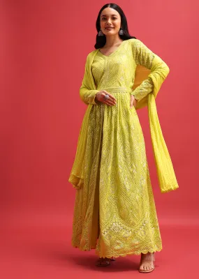 Green Anarkali Suit With Dupatta In Sequin Work