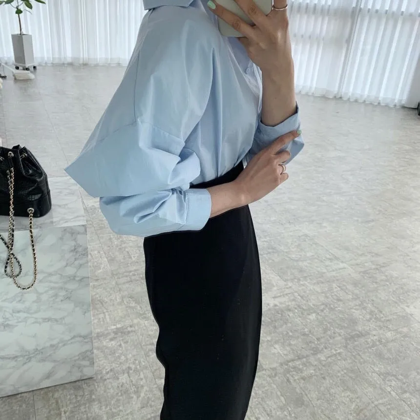 [Korean Style] Kellie Solid Color Shirt w/ Irregular Wrap Mini Skirt 2 pc Set