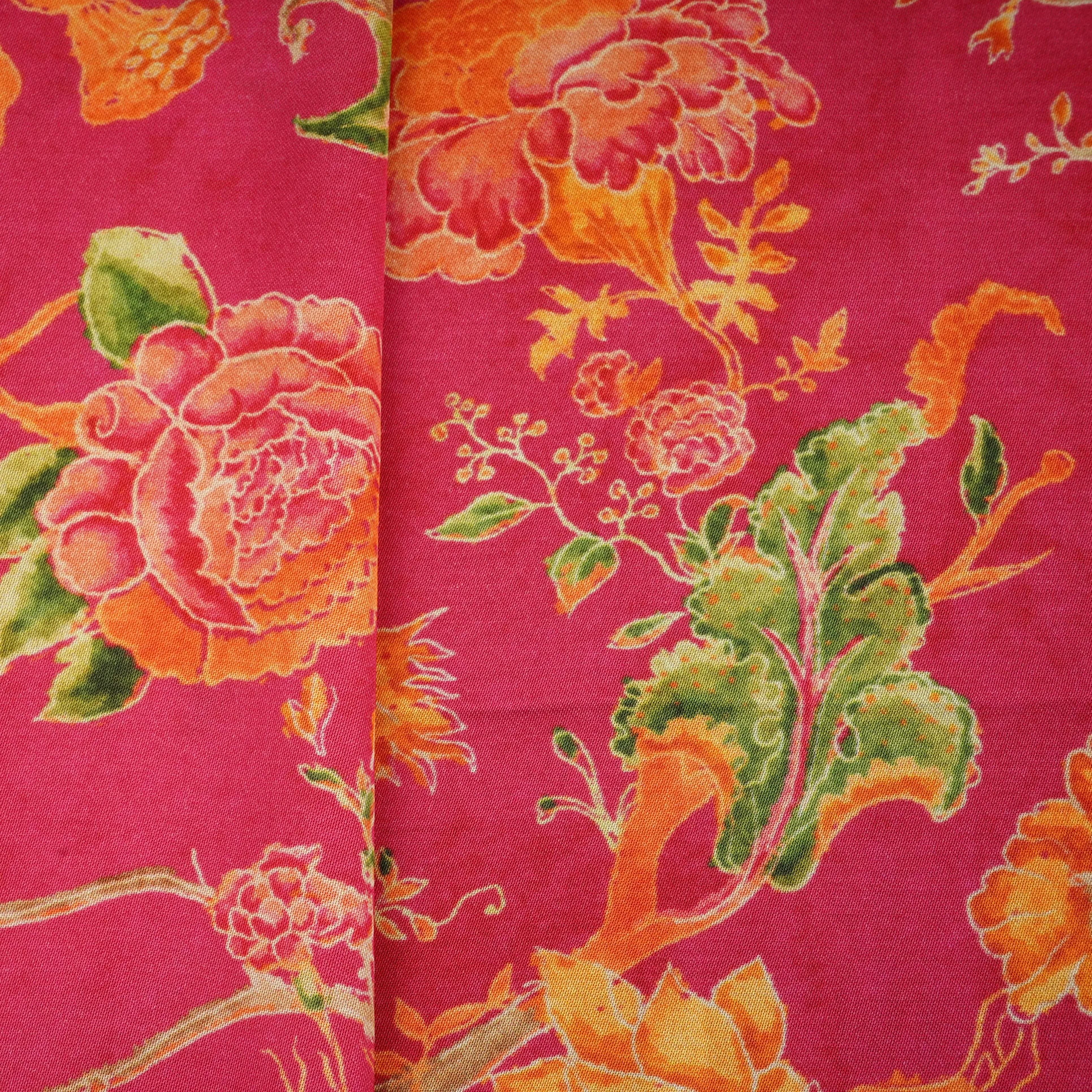 Magenta Floral Print Bemberg Gajji Silk 20957