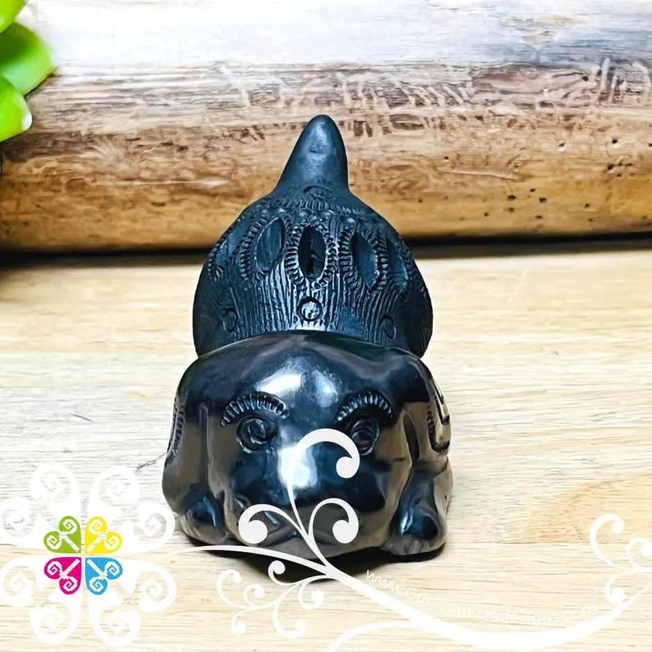 Mini Playful Puppy Black Clay Figure - Barro Negro Oaxaca