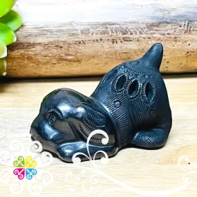 Mini Playful Puppy Black Clay Figure - Barro Negro Oaxaca