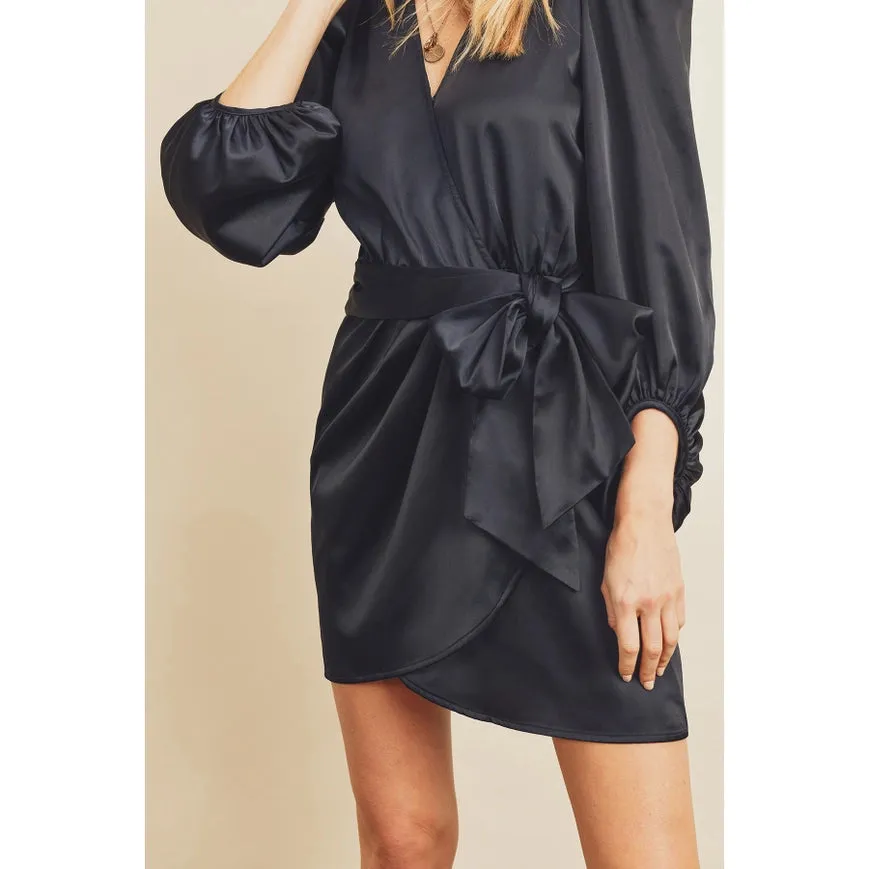 Pleated Shoulder Wrap Mini Dress