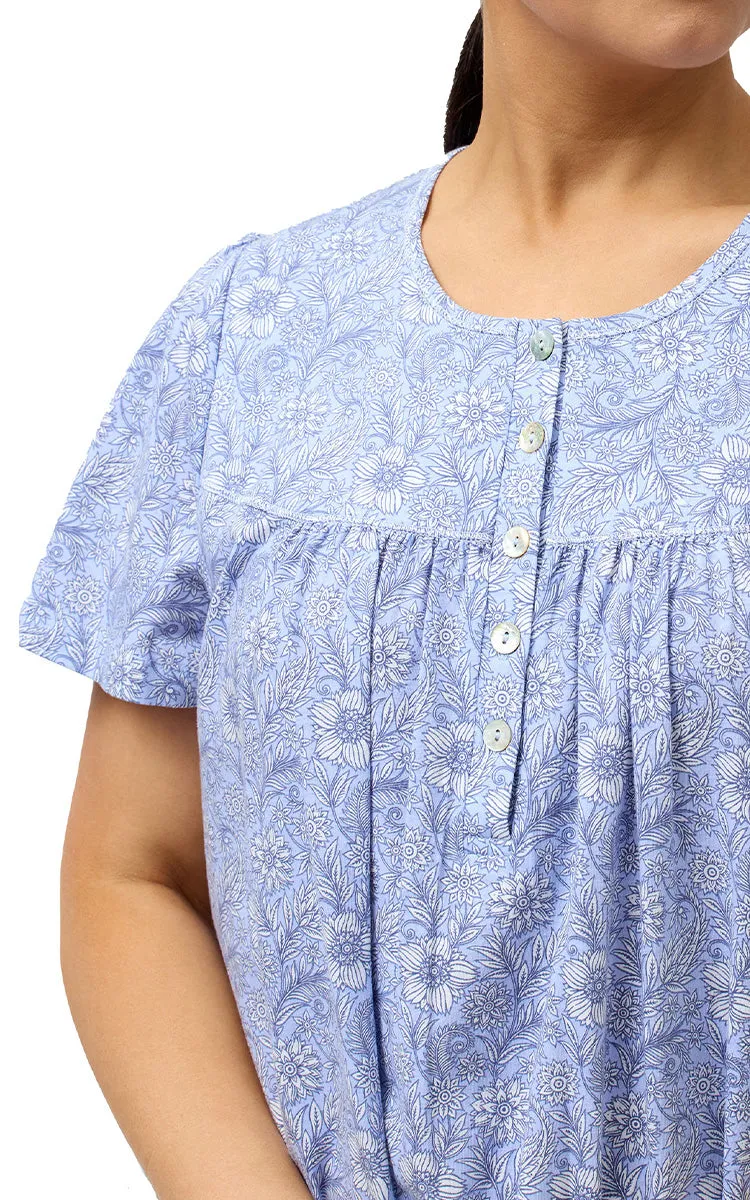 Schrank 100% Cotton Nightgown with Short Sleeve in Blue Indi SK318I