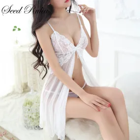 SEEDRULIA Sexy Nightgowns Sleepshirts Sleepwear Women Night Dress Lace Embroidery Sexy Lingerie Babydoll Women  Nightwear