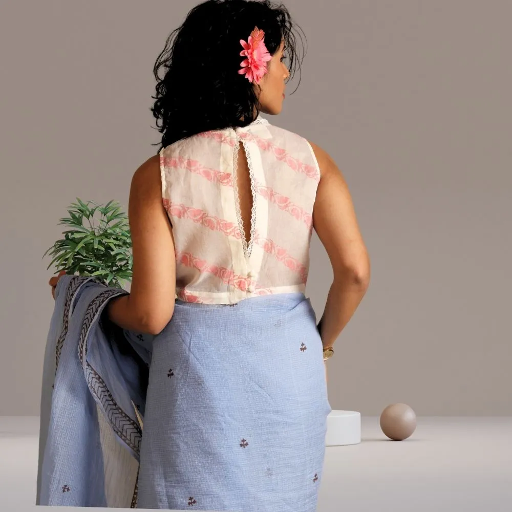 The Aster Blouse | Boat Neck | Breathable Cotton | Hand Block Print | White