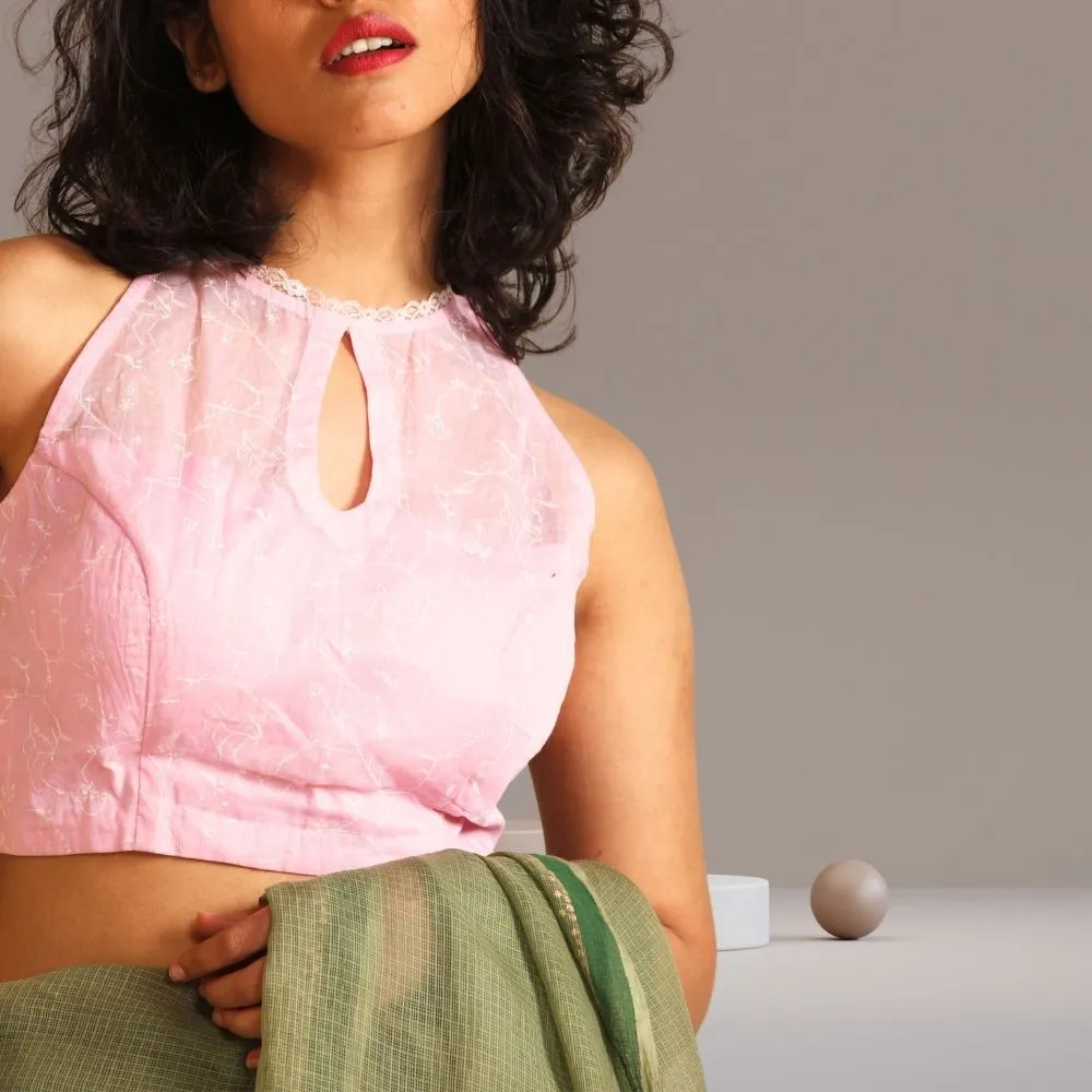 The Cameo Pink Blouse | Keyhole Styled | Breathable Cotton | Hand Block Print | Pink