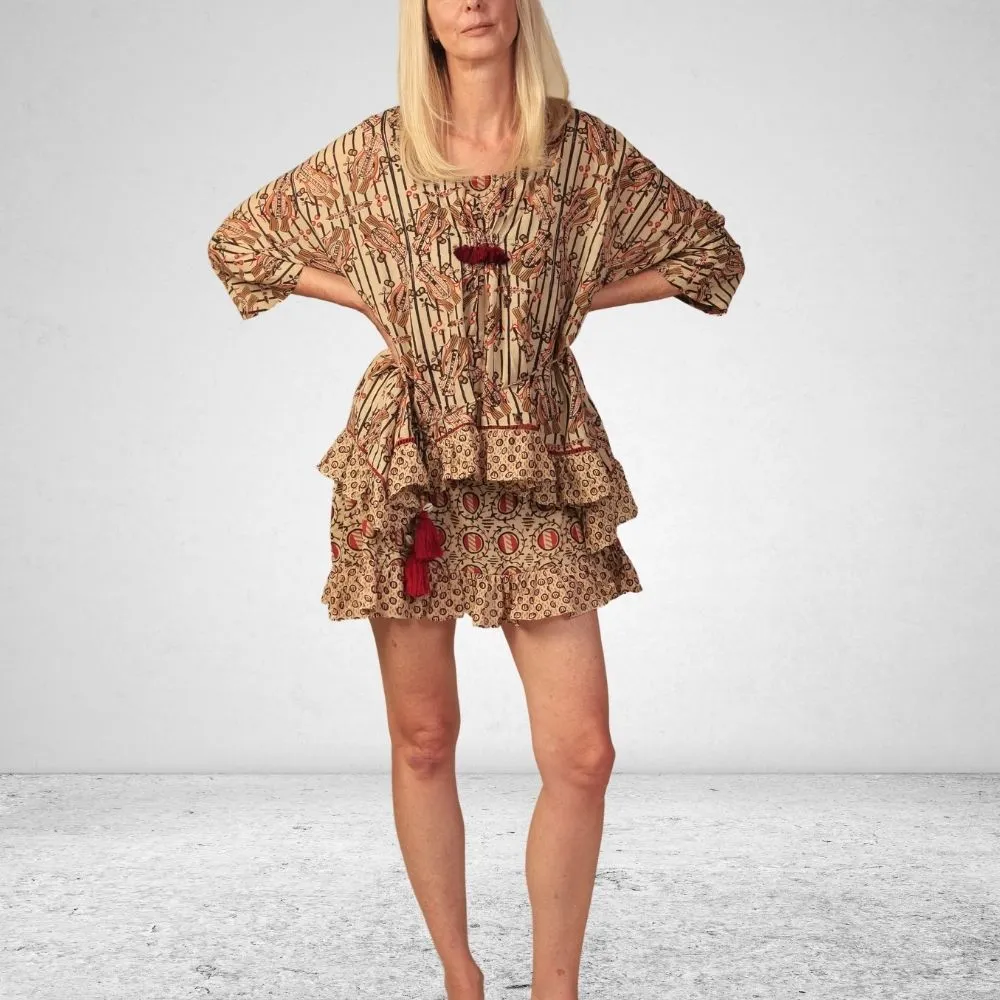 The Lara Top | Breathable Cotton | Versatile Top | Hand Block Printed | Beige