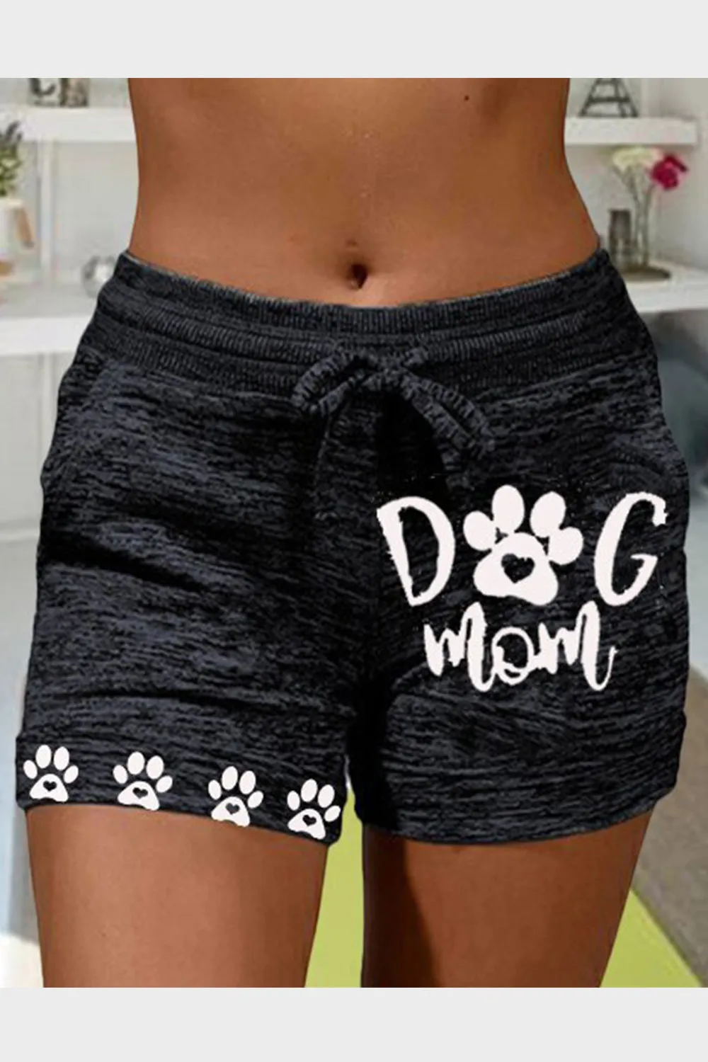 Womens Dog Mom Casual Drawstring Elastic Waist Comfy Color Shorts